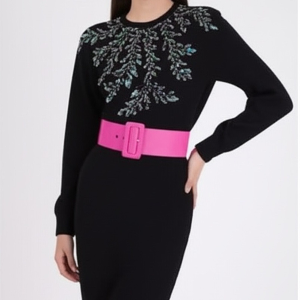 VINTAGE - Lambswool & Agora Sequined Black Dress - size L